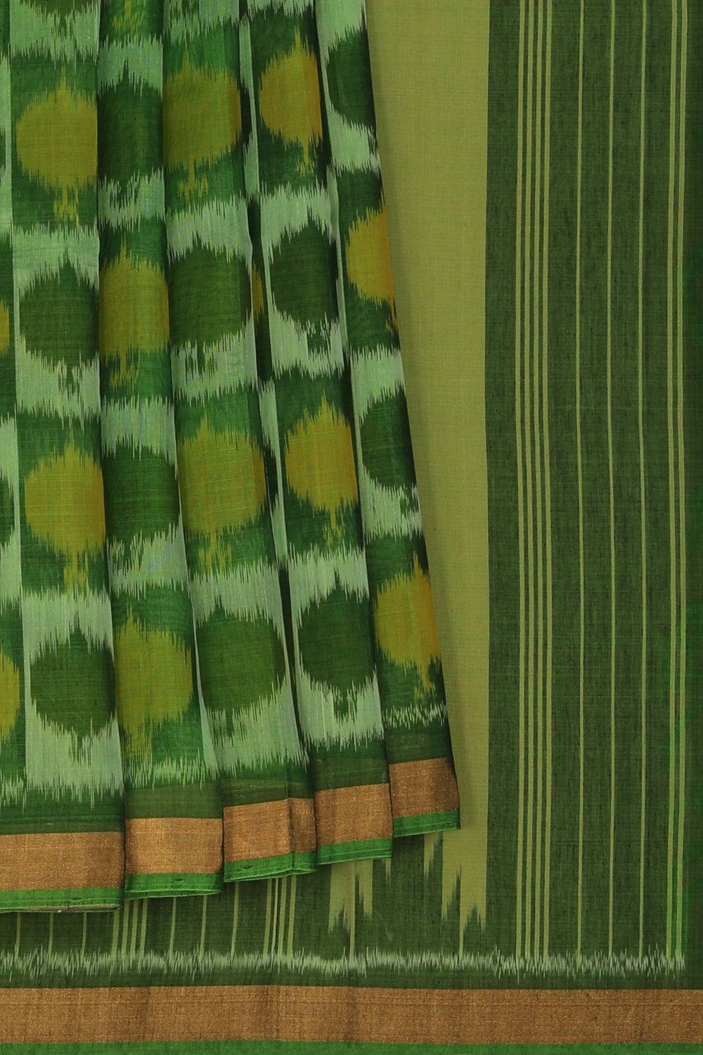 Image of Ikat Cotton-Silk Green Saree